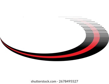 Patrón de rayas rojas y negras ovaladas de líneas sobre un fondo blanco. Logotipo. Elemento de diseño remolinado. Emblema, etiqueta.