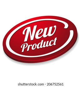 Oval red new product button on white background