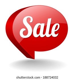 Oval red sale speech bubble on white background