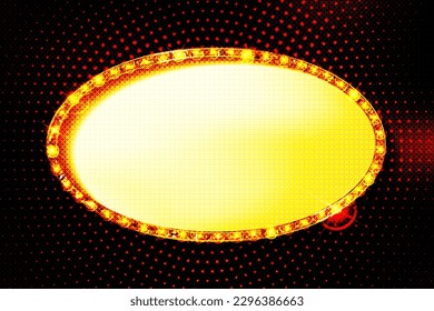 Oval retro light banner with light bulbs on the contour. Vector illustration. Can use for promotion advertising.
