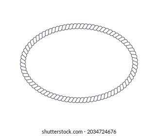 Oval rope frame for photo or picture in retro yacht style. Nautical design element for print and decoration. Maritime theme. Vector illustration.