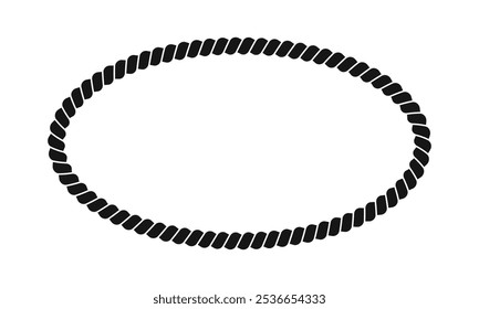 Oval rope frame. Thread, twine, jute or cable decoration element in ellipse shape. Maritime, yacht or nautical style ornament isolated on white background. Vector graphic illustration.