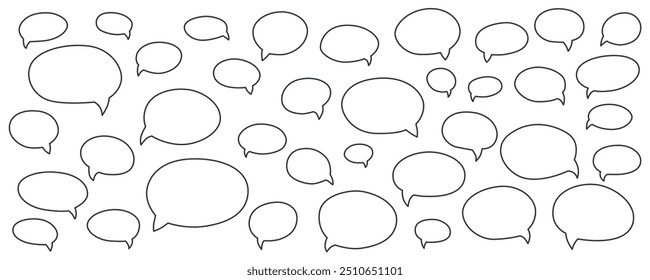 Oval and round chalk, crayon hand drawing speech bubble set. Vector stock grunge texture illustration isolated on white background for design template business presentation, school education. EPS 10