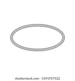 Oval and round frame or border of rope, cord or cable. Round loop of rope and cord. Isolated vector illustration on white background.