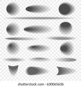 Oval and round objects shadow set. Softbox shadows shapes with soft edges vector illustration