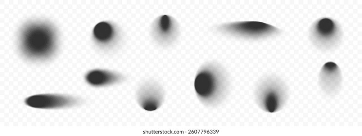 Oval and round realistic shadows on transparent background. Shadow effects set.