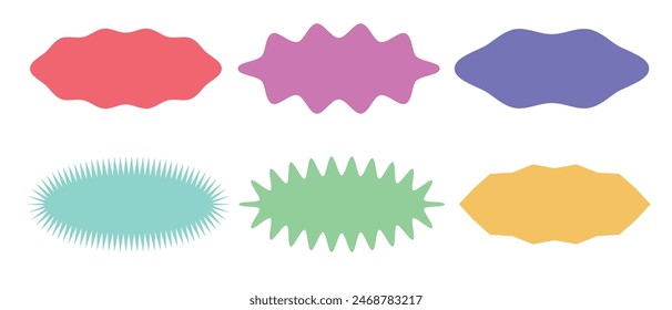  Oval and round shaped sunburst labels and badges. sunburst price stickers. colorful starburst, sunburst, stamp, seal, sticker. vector illustration.
