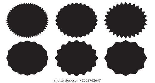 Oval and round shaped sunburst labels and badges. sunburst price stickers. colorful starburst, sunburst, stamp, seal, sticker. vector illustration. 333