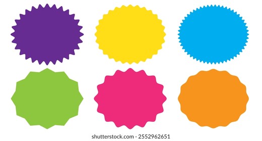 Oval and round shaped sunburst labels and badges. sunburst price stickers. colorful starburst, sunburst, stamp, seal, sticker. vector illustration. 333