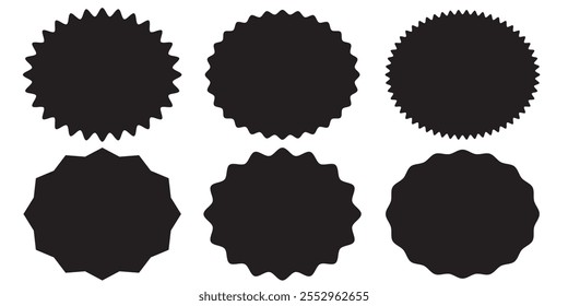 Oval and round shaped sunburst labels and badges. sunburst price stickers. colorful starburst, sunburst, stamp, seal, sticker. vector illustration. 333