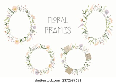 Oval and round vector floral frames