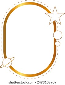 Oval rounded frame gold monoline aesthetic frame Y2K style modern element planet saturn ring