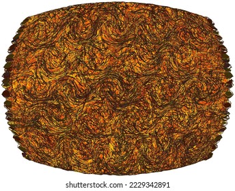 Oval rug, mat, doormat, carpet with grunge stripe, wavy pattern and fringe in brown, orange, yellow colors isolated on white