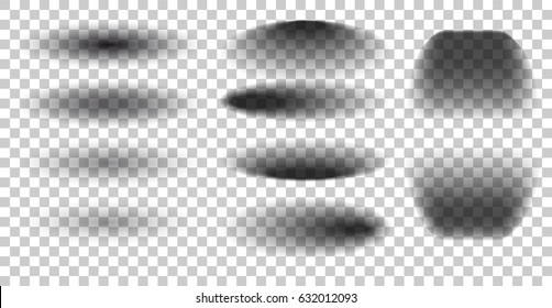 Oval shadow transparent with soft edges. set shadows isolated on checkered background.