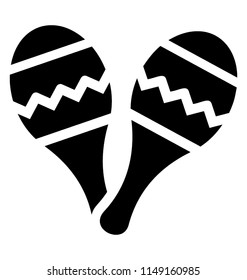
An oval shape balls on a stick depicting maraca 
