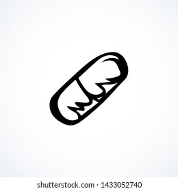 Oval shape cachet kit for ailment treat isolated on white background. Outline medic logo concept. Freehand black ink linear hand drawn narcotic emblem in art retro doodle graphic style pen on paper