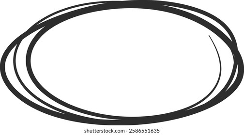 Oval shape emphasizing important information, using a hand drawn style with multiple outlines, creating a visually appealing element on white background