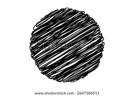 An oval shape is filled with dense, diagonal black scribbled lines.