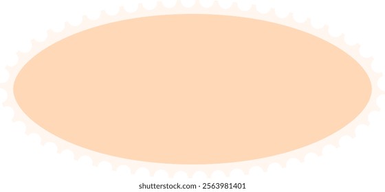 Oval shape filled with a soft peach hue, featuring a serrated white border, creating an eye catching design element perfect for various decorative purposes