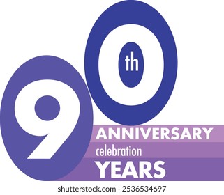oval shape monochrome color of purple number 90 years anniversary celebration, isolated on white background.