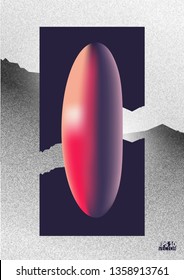 Oval shape on a torn rectangle. 3D illustration. Eps10 Vector illustration.