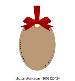 Oval shape paper label and red bow Vector illustration isolated on white background.Cute design for t shirt print, icon, logo, label, patch or sticker.