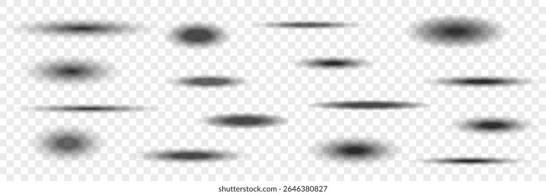 Oval shape shadow effects. Realistic overlay and transparent object set. Shades with soft black gradient. Blur tab template for decoration banner poster card.
