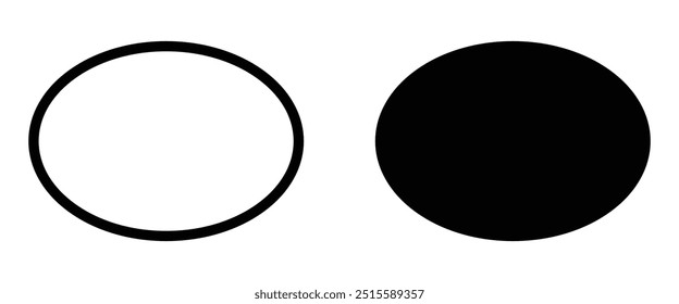 Oval shape vector icon set. Ellipse geometric figure. Black silhouette isolated on white background.