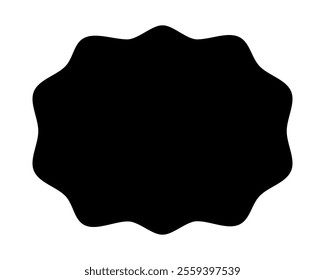 Oval shape with wavy edges. Geometric form with scallop borders. Blank text box, tag or label isolated on white background. Vector graphic illustration.