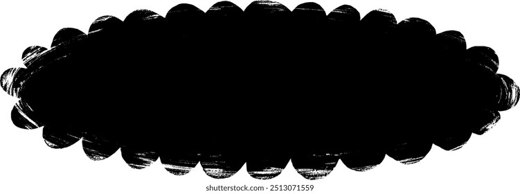Oval shape with wavy torn edges. Grunge style black round frame with ripped border. Black vector collage torn paper piece or vintage paint stain silhouette isolated on light background