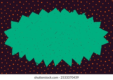 Oval shape with zigzag torn edges. Grunge style star circle frame with ripped border. Color vector collage vintage silhouette on dotted pattern background