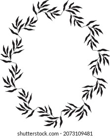 oval shaped black frame made of plants on white isolated background