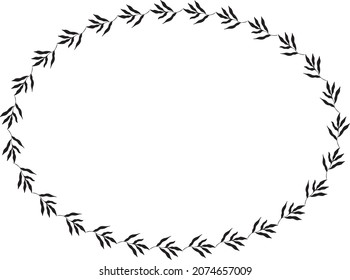 oval shaped black frame made of plants on white isolated background