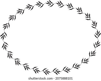 oval shaped black frame made of plants on white isolated background