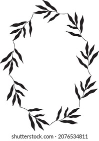 oval shaped black frame made of plants on white isolated background