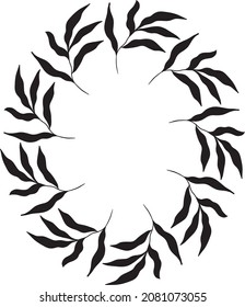 oval shaped black frame made of plants on white isolated background