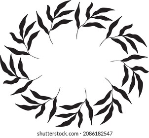 oval shaped black frame made of plants on white isolated background