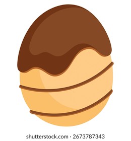Oval shaped candy egg with chocolate topping and swirl lines. Vector illustration
