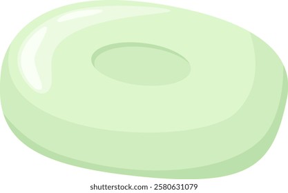 Oval shaped light green soap bar with a central hole, lying on a white background, evokes freshness, hygiene, and cleanliness, perfect for promoting personal care products