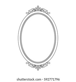 The Oval Shaped Mirror Frame. Flat Vector Illustration Isolate On A White Background In A Linear Style