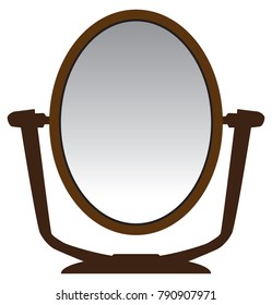 An oval shaped, modern personal vanity mirror