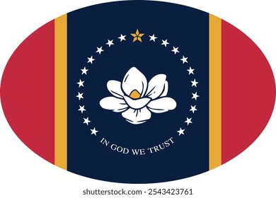 Oval shaped printable vector flag of the United States of America federal state of MISSISSIPPI