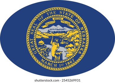 Oval shaped printable vector flag of the United States of America federal state of NEBRASKA
