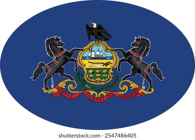 Oval shaped printable vector flag of the United States of America federal state of PENNSYLVANIA