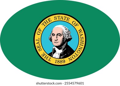 Oval shaped printable vector flag of the United States of America federal state of WASHINGTON