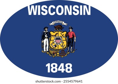 Oval shaped printable vector flag of the United States of America federal state of WISCONSIN