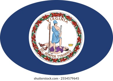 Oval shaped printable vector flag of the United States of America federal state of VIRGINIA