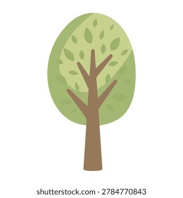 Oval shaped young tree light green leaves fine lines garden plant asset flat vector illustration