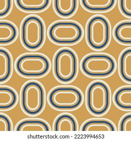 Oval shapes geometric motif basic pattern continuous ocher background. Traditional Japanese stylish geo texture. Modern japandi style fabric design textile swatch all over seamless print block