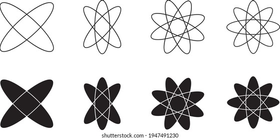 Icono de formas ovaladas establecido en ilustración vectorial en fondo blanco